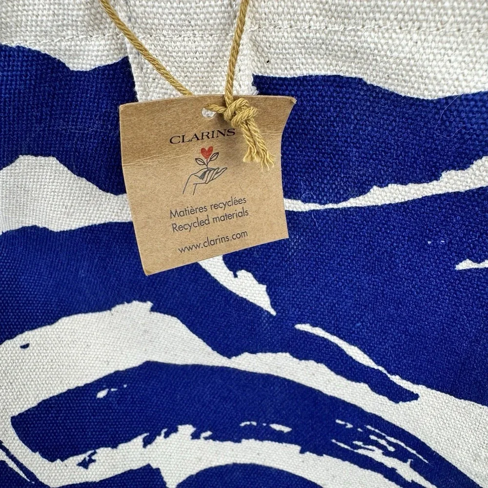 Clarins Canvas Tote Bag Blue Zebra Print Eco‎ Recycled Materials NWT Shopper